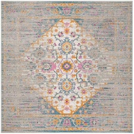 Safavieh 6 ft.-7 in. x 6 ft.-7 in. Square Madison Power Loomed Rug; Light Grey & Fuchsia MAD122G-7SQ